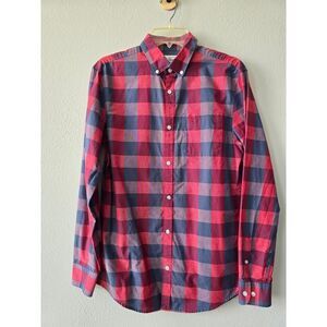 Original Penguin Gingham Shirt Red Navy Men's S Button Down Cotton Blend Preppy